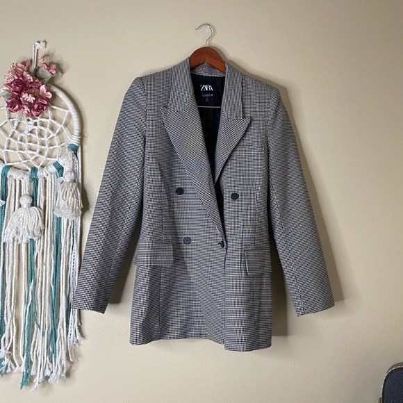 Zara Checked Double Breasted Blazer Size Small - Picture 2 of 7